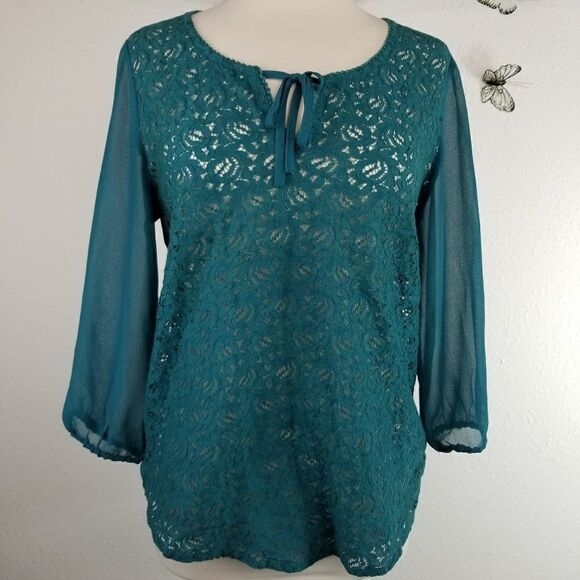 Lucky brand teal green lace tunic - Picture 1 of 4